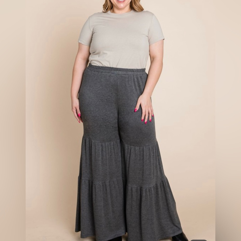Charcoal French Terry Wide Leg Pants